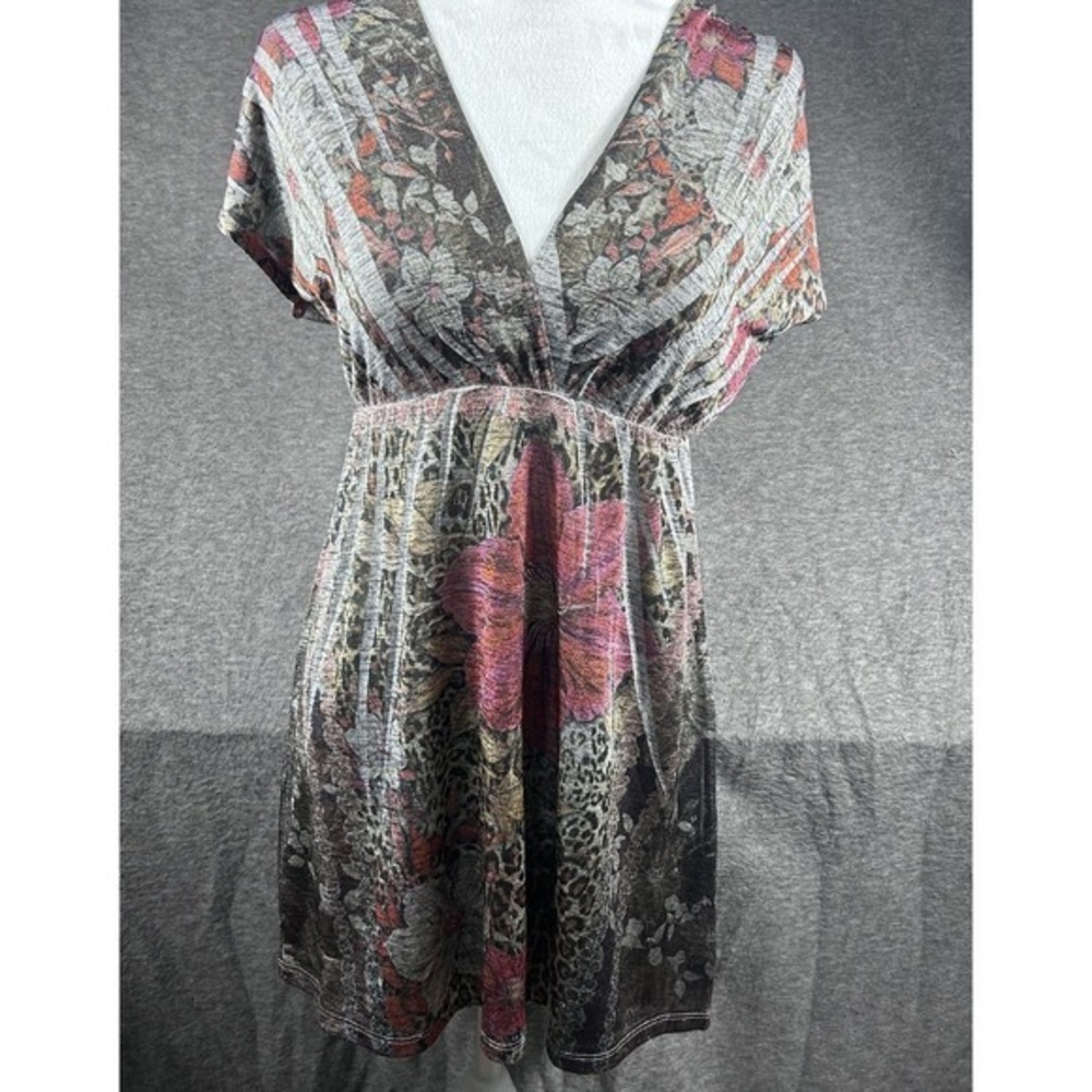 Vintage Y2K Rue 21 Empire Waist Sleeveless Mini Dress Floral Cheetah Print SZ‎ S